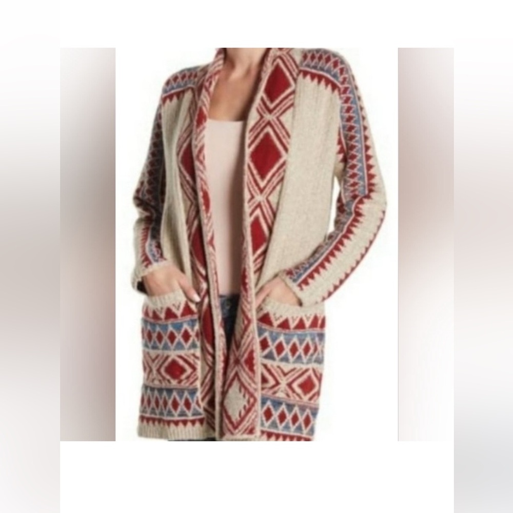 Lucky Brand Red and Blue Patterned Cardigan